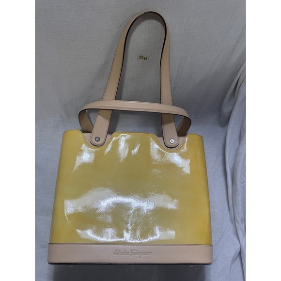 Salvatore Ferragamo Yellow Patent Leather Top Handle Bag Tote AQ21 1241 #225